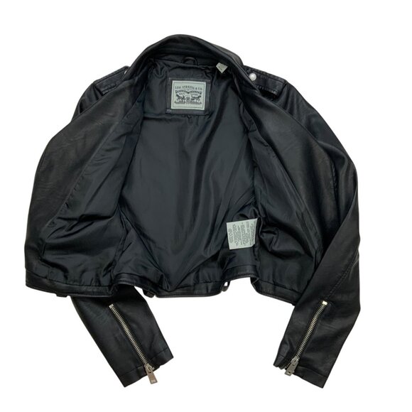 Levi’s Faux Vegan Leather Studded Moto Jacket XS Black Zip Front Biker Zip Cuffs - Picture 6 of 14